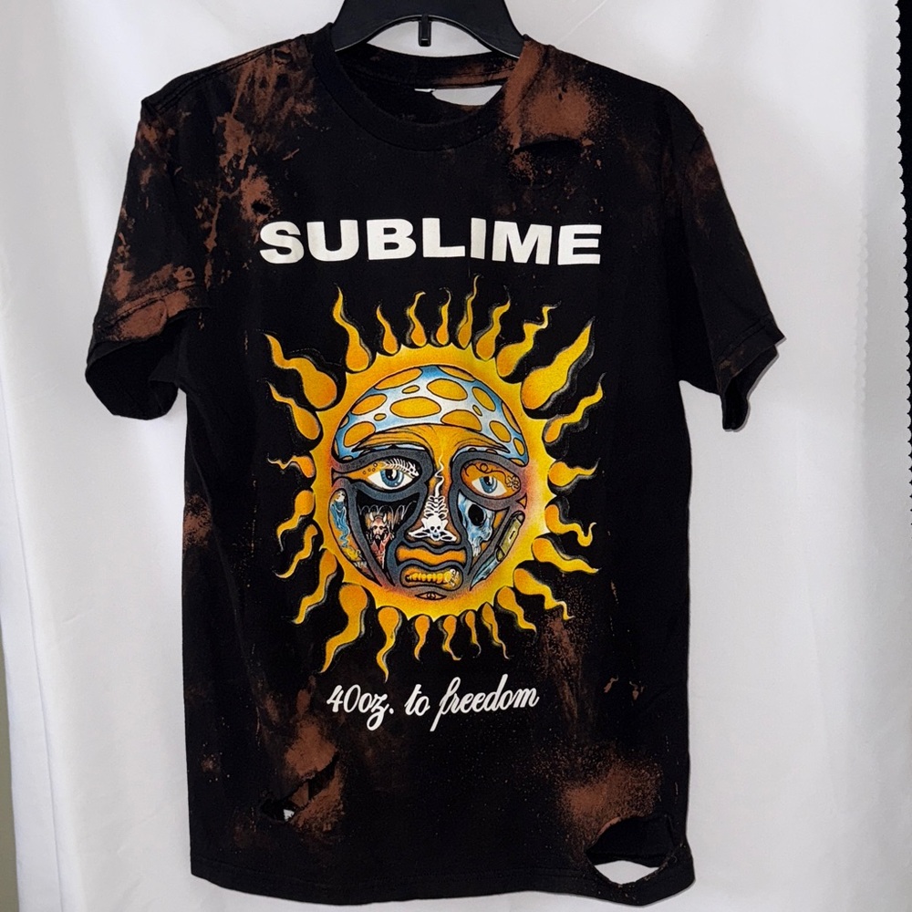 Sublime Up cycled  Graphic T-Shirt with Sun Design Distressed